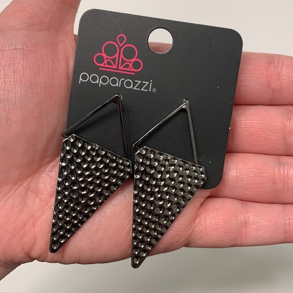 Hammered Triangular Frame Earrings - Picture 3 of 5